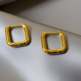 Стальные серьги-конго с напылением золотом скруглённый квадрат J10268CJJ Стальные серьги-конго с напылением золотом скруглённый квадрат J10268CJJ