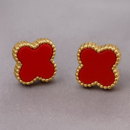 Стальные серьги с напылением золотом красный клевер J10240CJJ Стальные серьги с напылением золотом красный клевер J10240CJJ