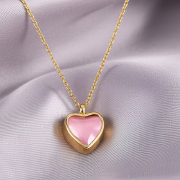 Стальная цепочка с напылением золотом кулон сердце с розовой вставкой J10093CJJ Стальная цепочка с напылением золотом кулон сердце с розовой вставкой J10093CJJ