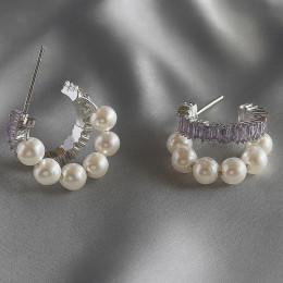 Серьги гвоздики ювелирный сплав жемчуг фианиты 1J12128CJJ Серьги гвоздики ювелирный сплав жемчуг фианиты 1J12128CJJ