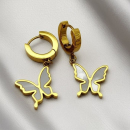 Серьги стальные с напылением золотом бабочки J10228CJJ Серьги стальные с напылением золотом бабочки J10228CJJ