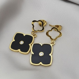 Серьги стальные с напылением золотом клевер J10204CJJ Серьги стальные с напылением золотом клевер J10204CJJ