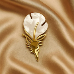 Стальная брошь с напылением золотом перышко J10073CJJ Стальная брошь с напылением золотом перышко J10073CJJ