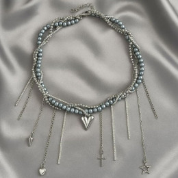 Колье ювелирный сплав жемчуг кулон сердце 1J12212CJJ Колье ювелирный сплав жемчуг кулон сердце 1J12212CJJ