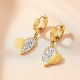 Стальные серьги-конго с напылением золотом кулон сердце фианиты J10248CJJ Стальные серьги-конго с напылением золотом кулон сердце фианиты J10248CJJ