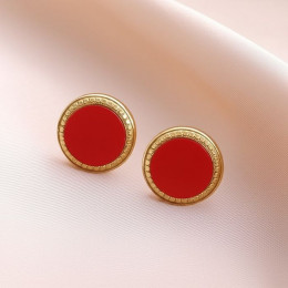 Стальные серьги с напылением золотом круг с красной вставкой J10130CJJ Стальные серьги с напылением золотом круг с красной вставкой J10130CJJ